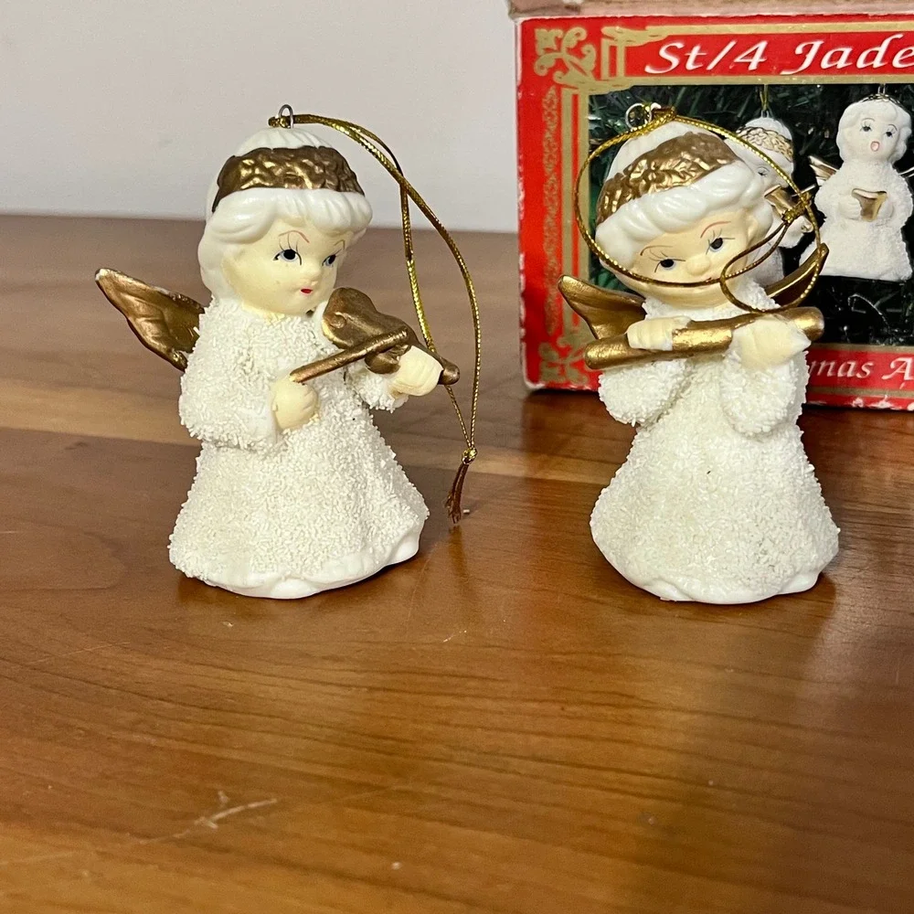 Lincolnshire Collection Jade Porcelain Golden Angel Christmas Ornaments Set of 4